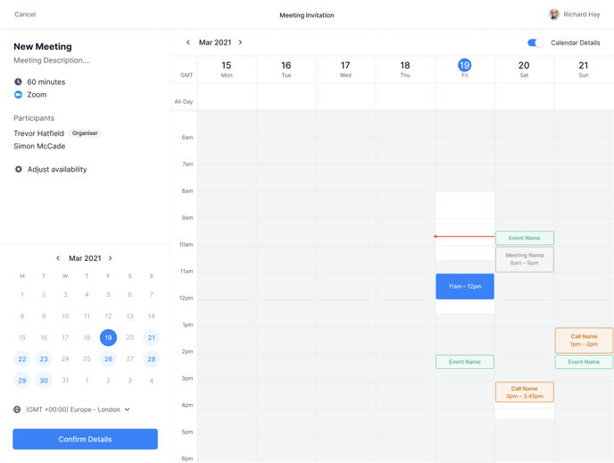 Bookable Link Calendar